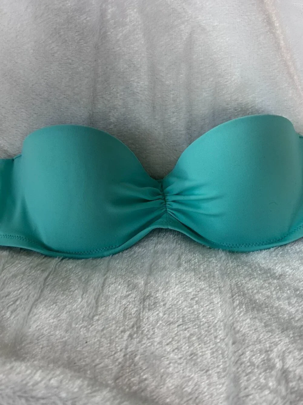 Victorias Secret Strapless Bikini Top Womens 32B Teal Padded Bandeau Swim Top